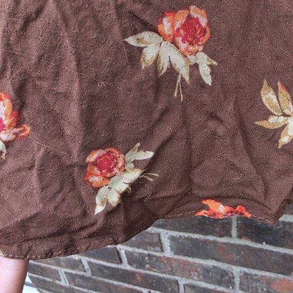 Free People Size Small Brown Red Fall Paisley Floral Peasant Blouse - Picture 4 of 7